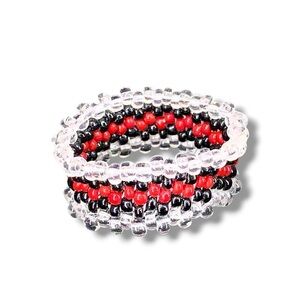 Size 7 Beaded Ring Tribal Western Southwestern Black Red Beads Handmade